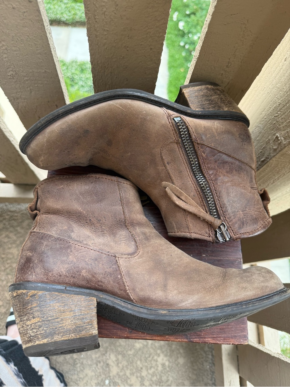 John Fluevog Brown Leather Side-Zip Ankle Booties - Picture 4 of 13